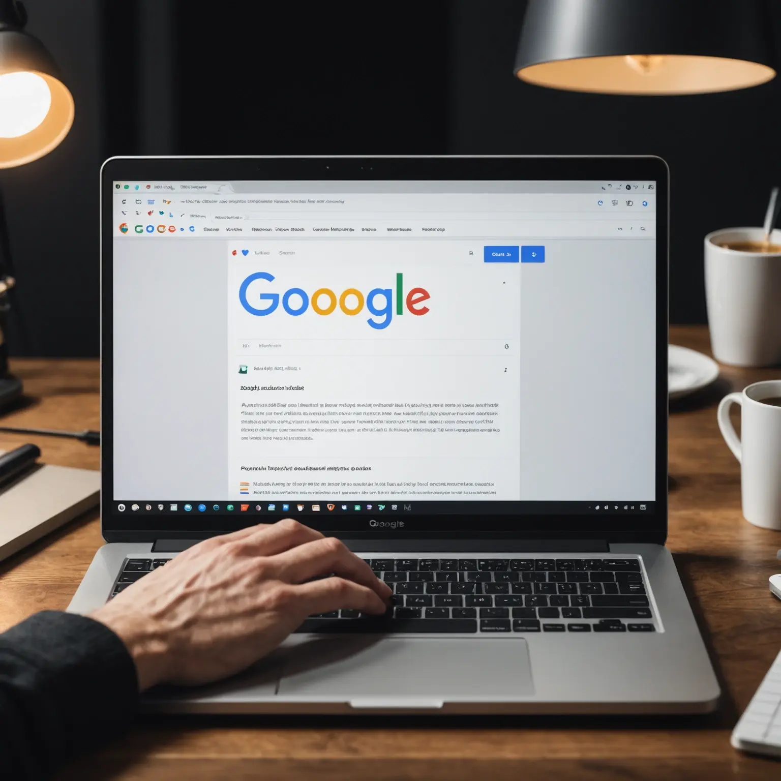 Persona buscando en Google en una computadora portátil