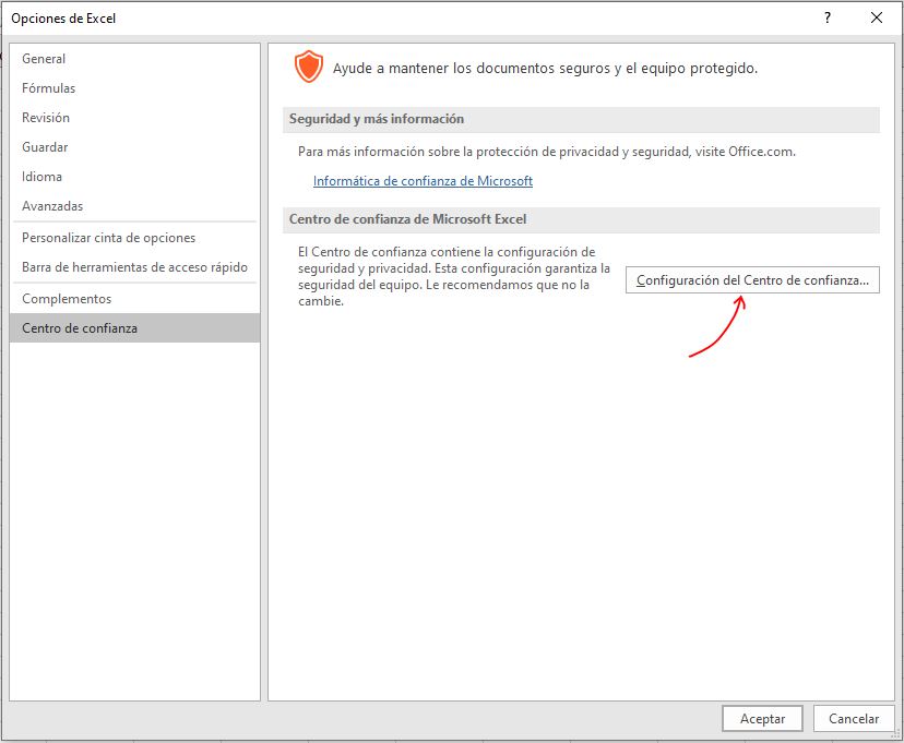 Opciones de Excel