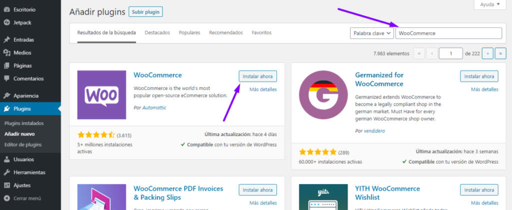 Instalación plugin Woocommerce