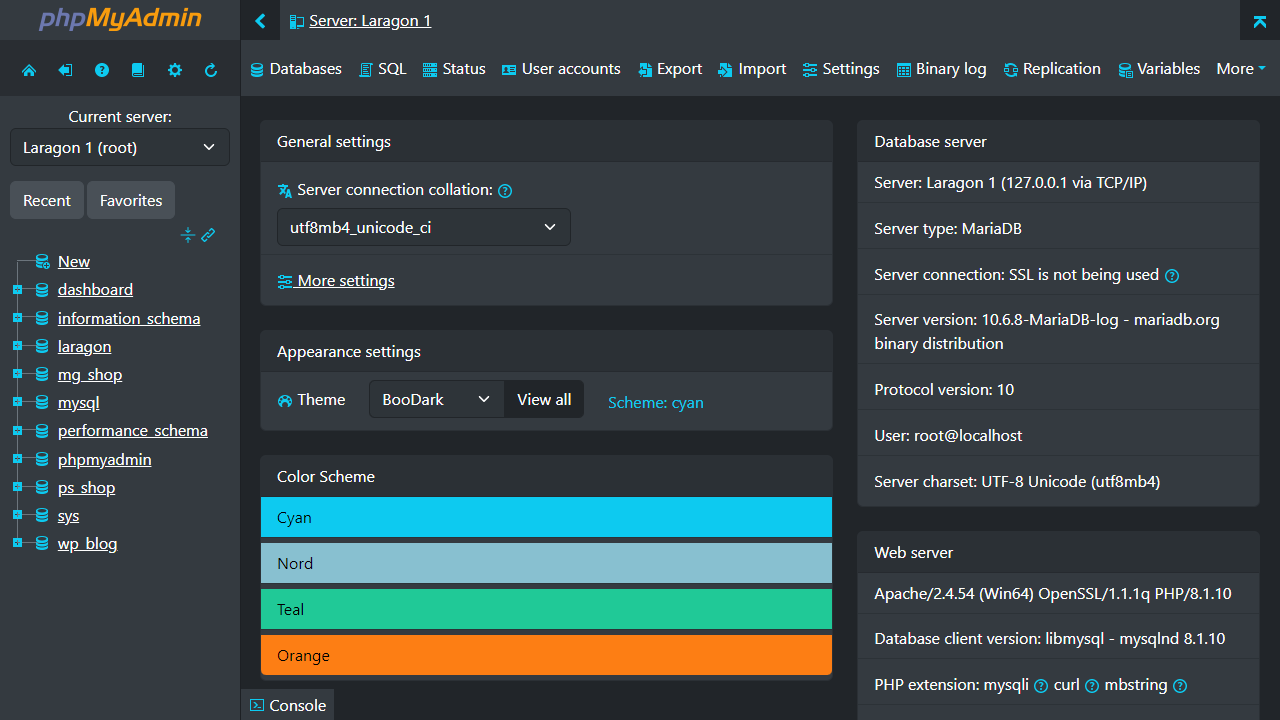 Personalización de localhosts phpmyadmin con temas y plugins